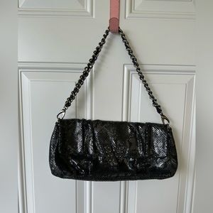 VICTOR Black Gray Snake Print Ruched Shoulder Bag /Clutch